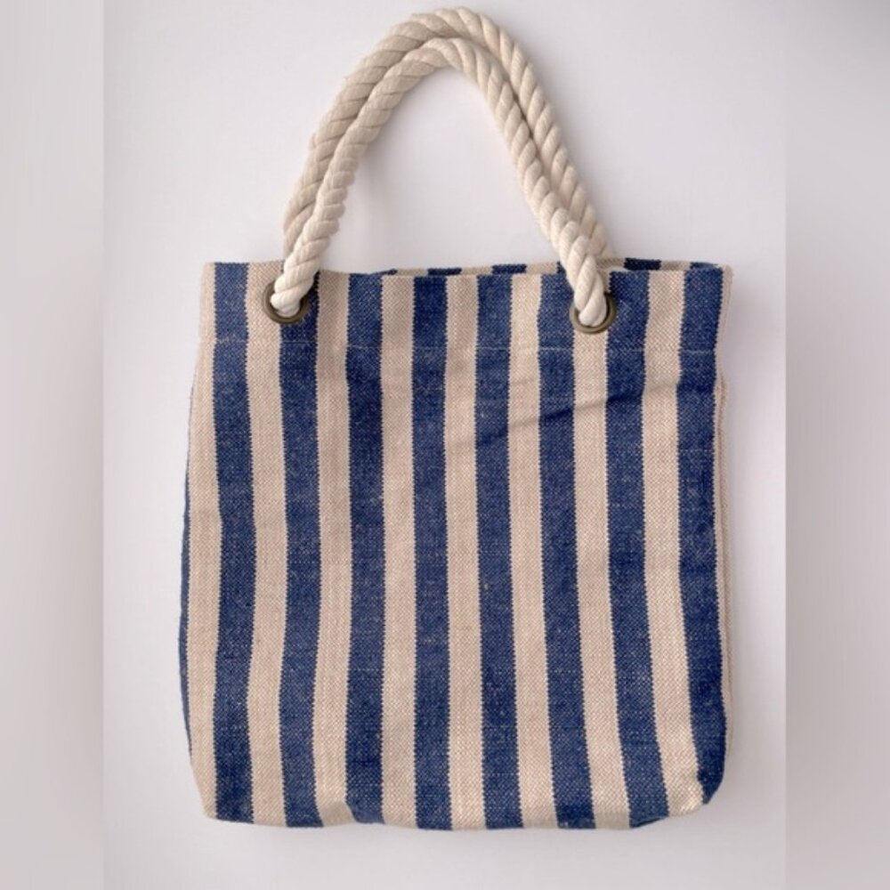 Beach or Pool Tote Bag Navy and Tan Stripe Handbag